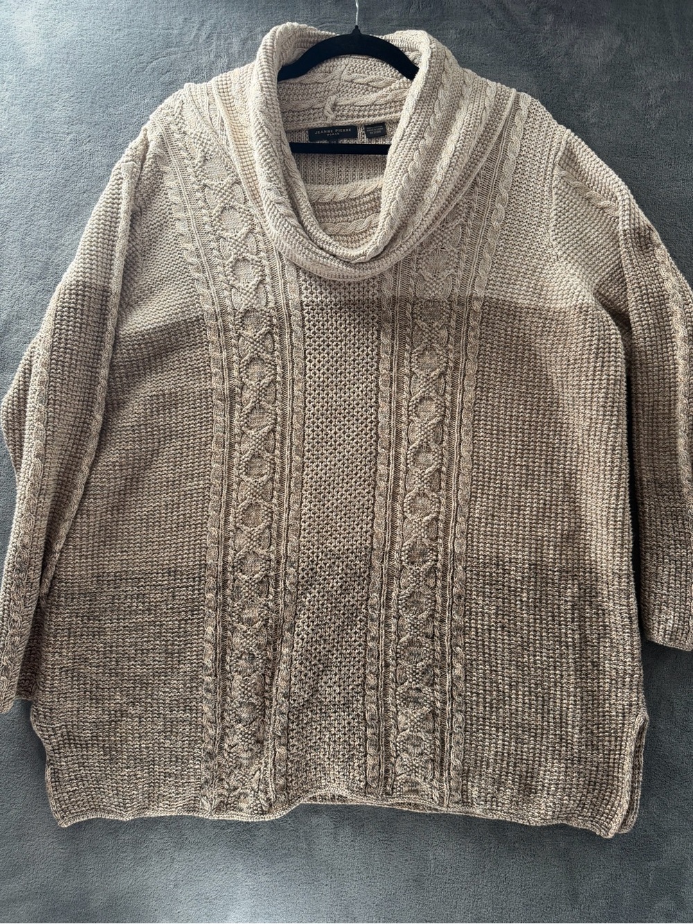 Jeanne Pierre Woman Ombre Cable Knit Cowl Neck Sweater 2X 100% Cotton Neutral